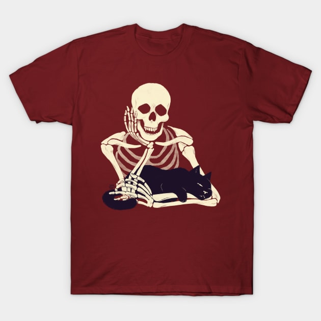 Cat and Skeleton T-Shirt by SarahWrightArt